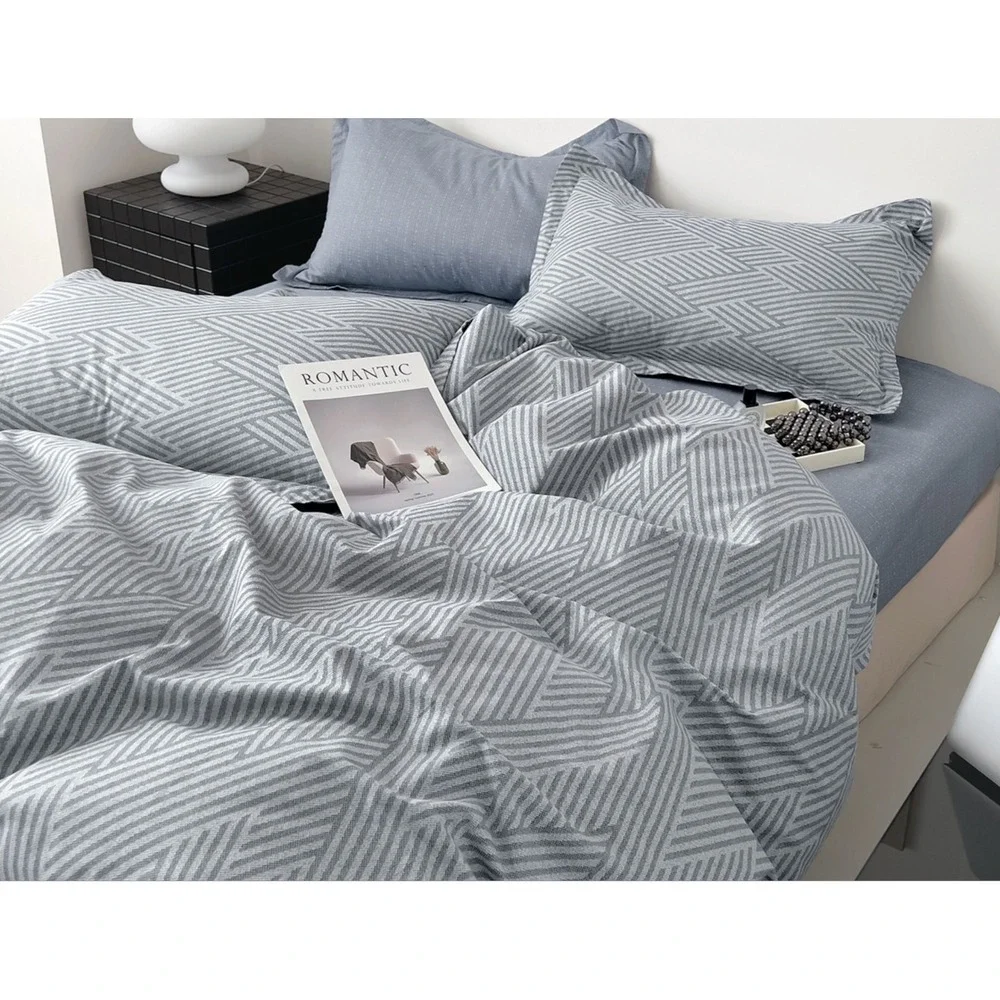 Kang Gray Striped 100% Cotton Comforter Set Queen Minimalist Modern Quiet Luxury